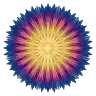 Mandala of the Threshold: a radiant golden and violet starburst of effulgent rays converging on a bright white center, depicting the Brahmajyotir.