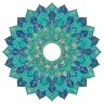 Mandala of Vaikuntha, the spiritual sky: a teal and blue lotus of leaf-shaped petals, its center depicting Narayana reclining on Ananta Sesha with Lakshmi at his side.