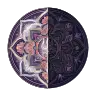 Mandala of Mahesa-dhama, Shiva's realm: a circle split vertically between a luminous silver Sadashiva half wreathed in clouds and light, and a shadowed Mahakala half coiled with serpents.